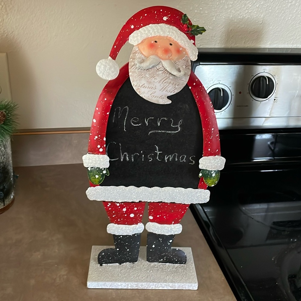 Pier One Santa chalk board. Just use chalk, write, erase.  Colorful & glittery.